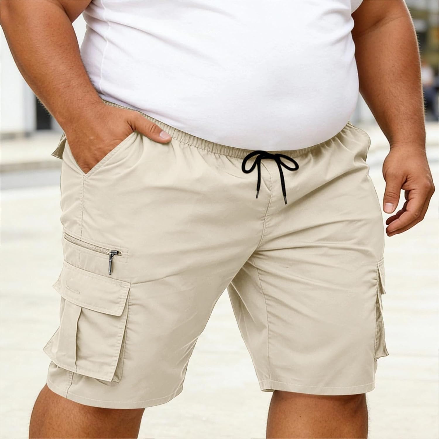 Men’s Lightweight Cargo Shorts – Elastic Waist Relaxed Fit Multi-Pocket for Summer Hiking, Camping & Outdoor Activities