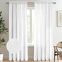 Vista 45 de Melodieux Cortinas semitraslúcidas blancas de 24 pulgadas de largo para cocina, cafetería, dormitorio, ventanas pequeñas, con bolsillo para barra