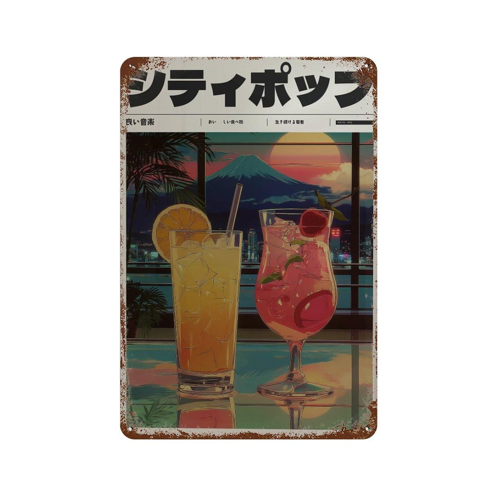 xiaoxiaoshen Cocktails Sunset City Pop Y2k Indie Wall Decor Art Metal Tin Poster Modern Home Decor Art Home Bar Shop Decorations Vintage Sign 30x20cm