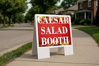 Caesar Salad Booth Autumn Frame Colorful Maple Leaves On Red Background A-Frame Double Sided 23x23 in. sign