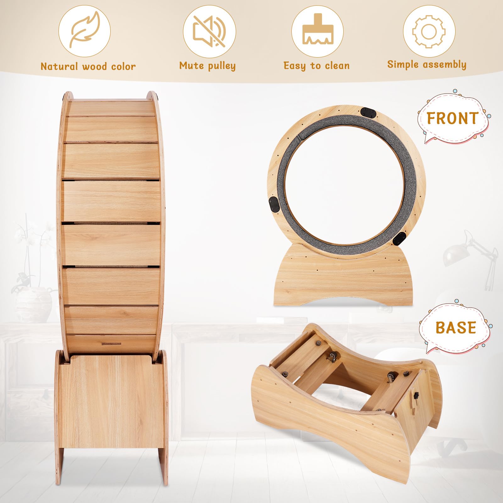 Rueda de Ejercicio de Madera Maciza para Gatos, pérdida de Peso, Ejercicio Diario, Rueda de Actividad física para Correr, Girar, rascar, Roble