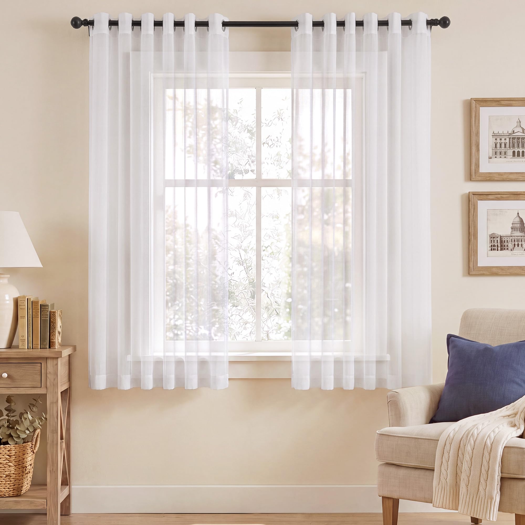 PONY DANCE White Net Curtains for Windows, Eyelets, 2 Panels, W90 xL54