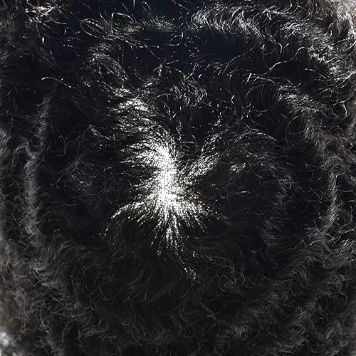 Miniatura 4 de Afro Toupee - Pieza de cabello para hombres negros, encaje suizo completo, afro, rizado, unidades de cabello ondulado, sistema de reemplazo de