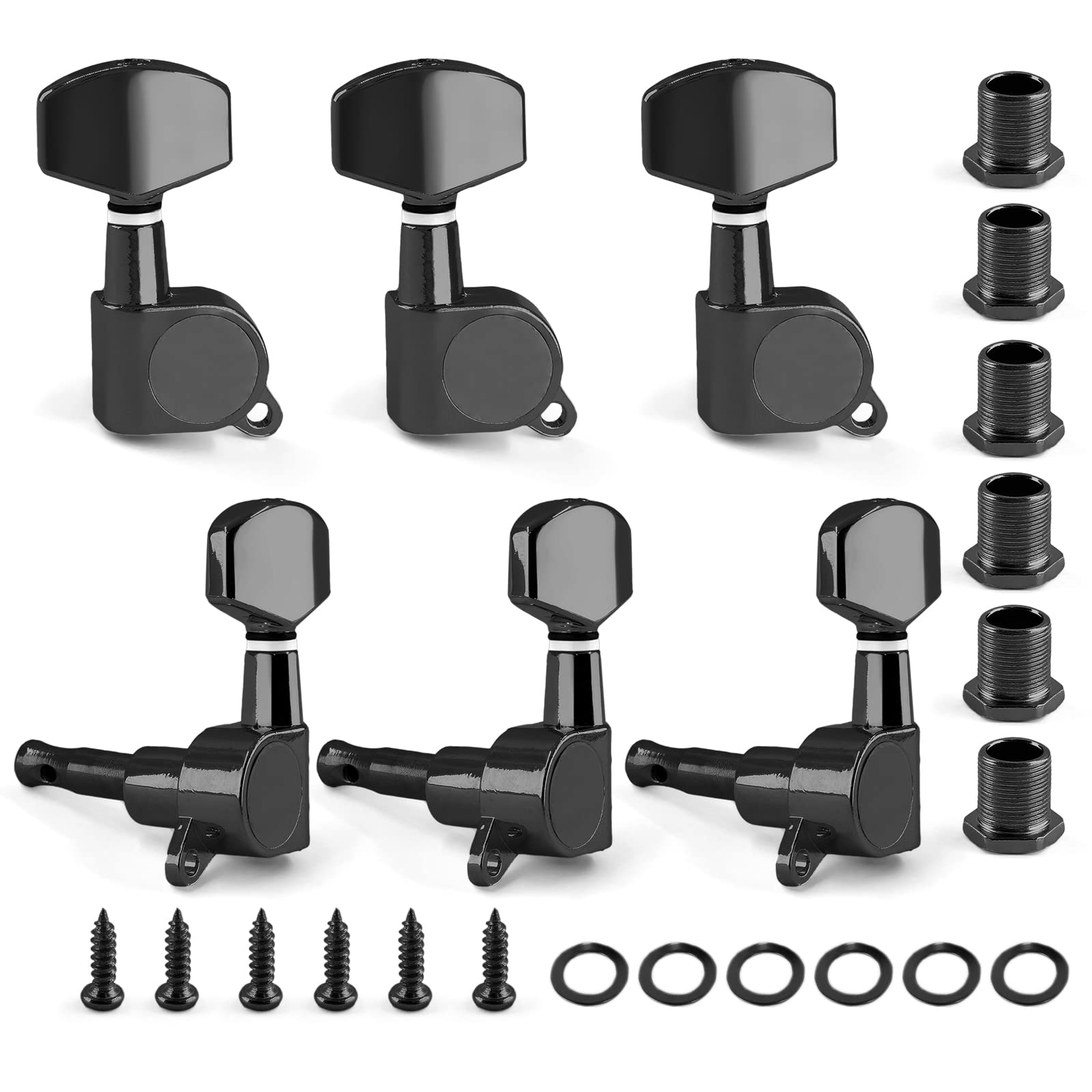 Black Sealed Guitar Tuners Pegs, 3L+3R String Tuning Pegs Keys Machine Heads Set Guitar Replacement Parts for Acoustic or Electric Guitar