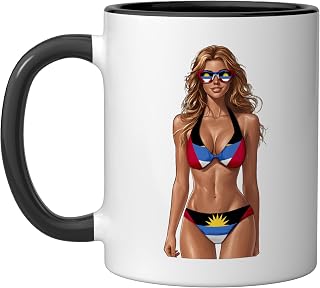 Antiguan Flag Bikini Women Outfit Souvenirs Antigua Ceramic Mug, Black/White