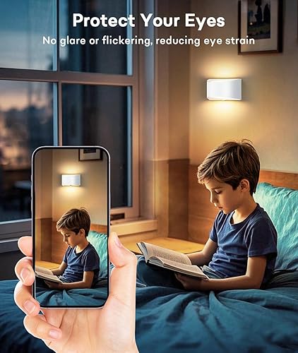 Miniatura 5 de Lightess Aplique de pared LED, lámpara de pared regulable con USB recargable, control táctil, lámpara de montaje en pared arriba hacia abajo, color
