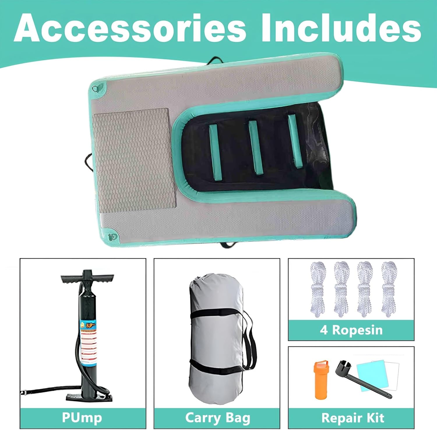 ERRULAN 60×40" Large Inflatable Dog Water Ramp, Heavy Duty Dog Boat Ramp Floating Dock Water Ramp Ladder, Non-Slip PVC Dogs Pool Platform for Pools Boats Docks(Cyan)