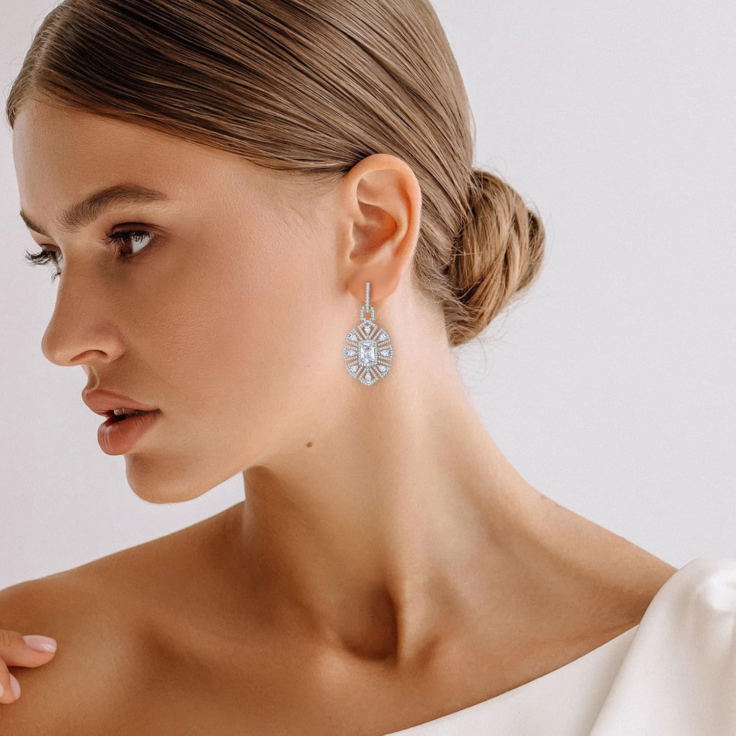 S925 Sterling Silver posts Colorful Geometric Crystal dangle drop Earrings for Women Cubic Zirconia Hypoallergenic Dangling Earrings Fashion Jewelry Gift for Prom Party Wedding - Image 2