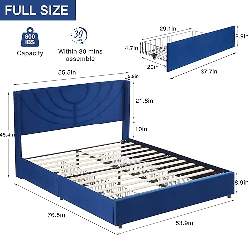 Miniatura 11 de VECELO Base de cama tamaño matrimonial tapizada con cabecera de tela, soporte de listones de madera, no necesita somier, base de colchón, color