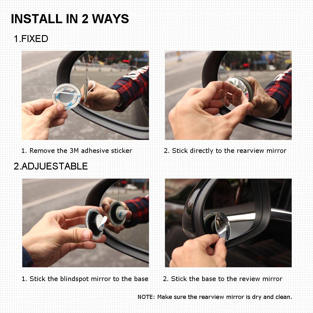 BEEWAY Blind Spot Mirrors, Round Frameless 360° Rotate Sway Adjustable HD Glass Convex Mirror Maximize RearView Universal for Car SUV Trucks Traffic Safety - Pack 2 - 4