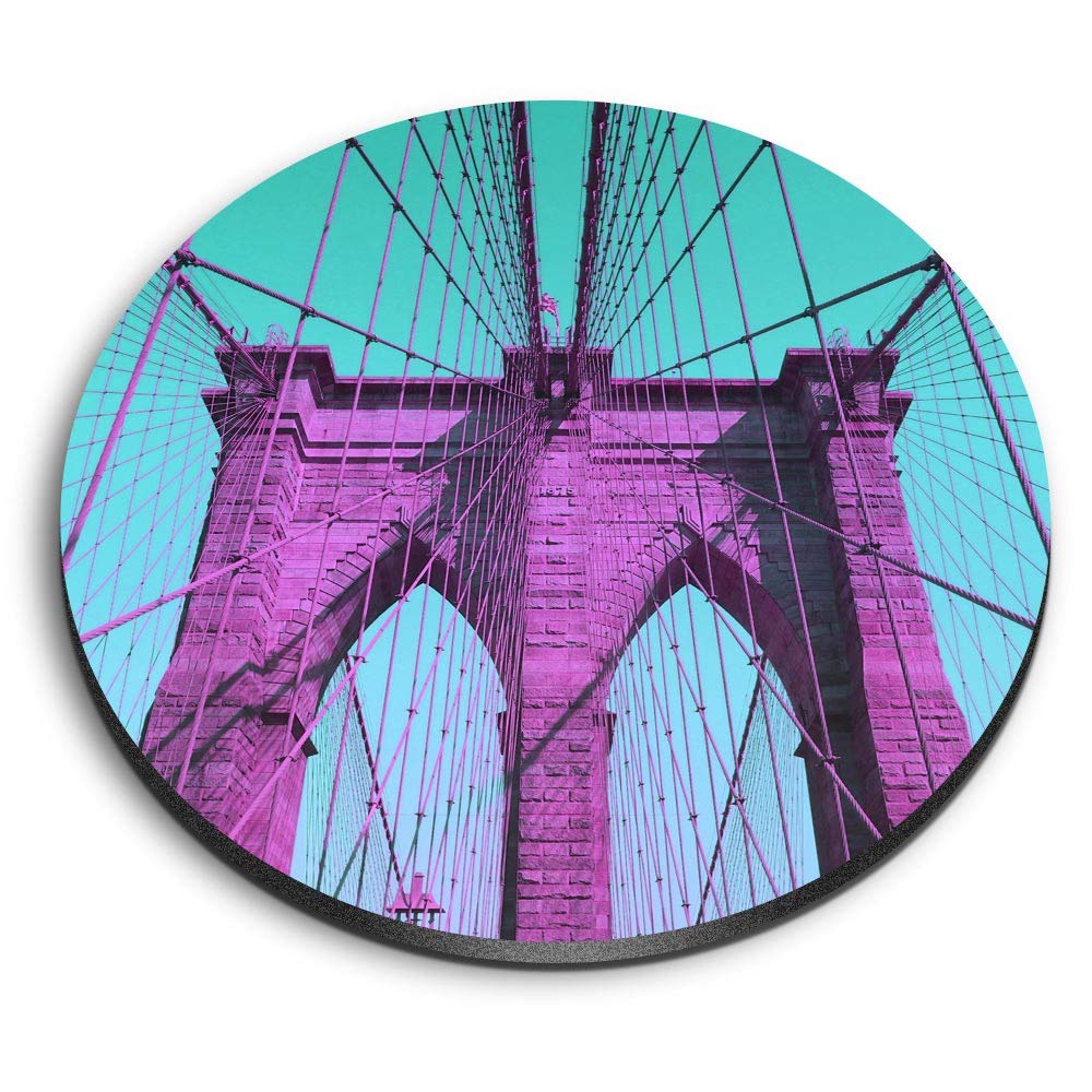 Destination Vinyl Ltd Multicolor 1 X Round Mdf Magnet - Brooklyn Bridge New York Art 3141
