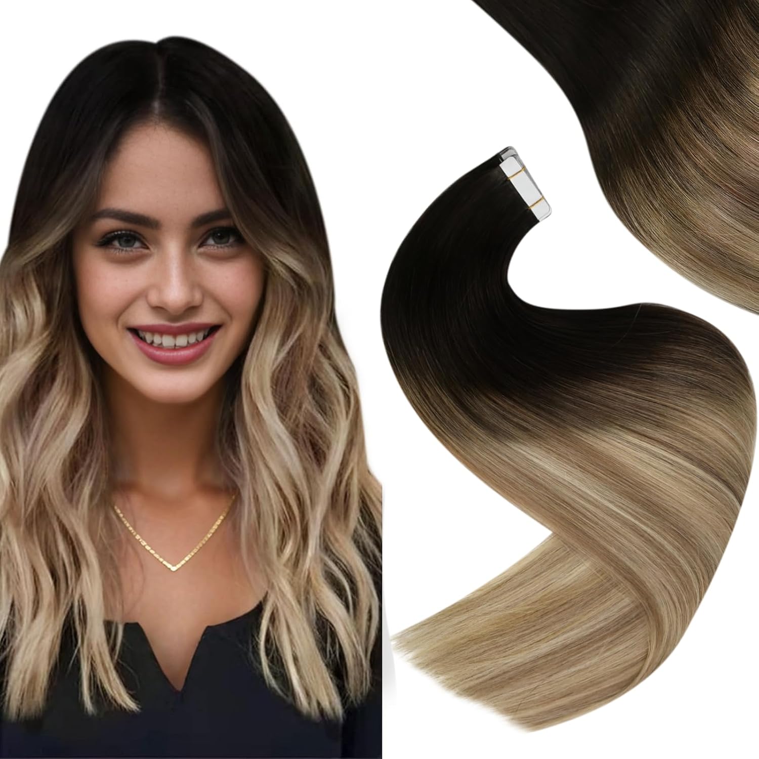 Amazon.com : Easyouth Tape in Hair Extensions Human Hair Balayage Tape ...