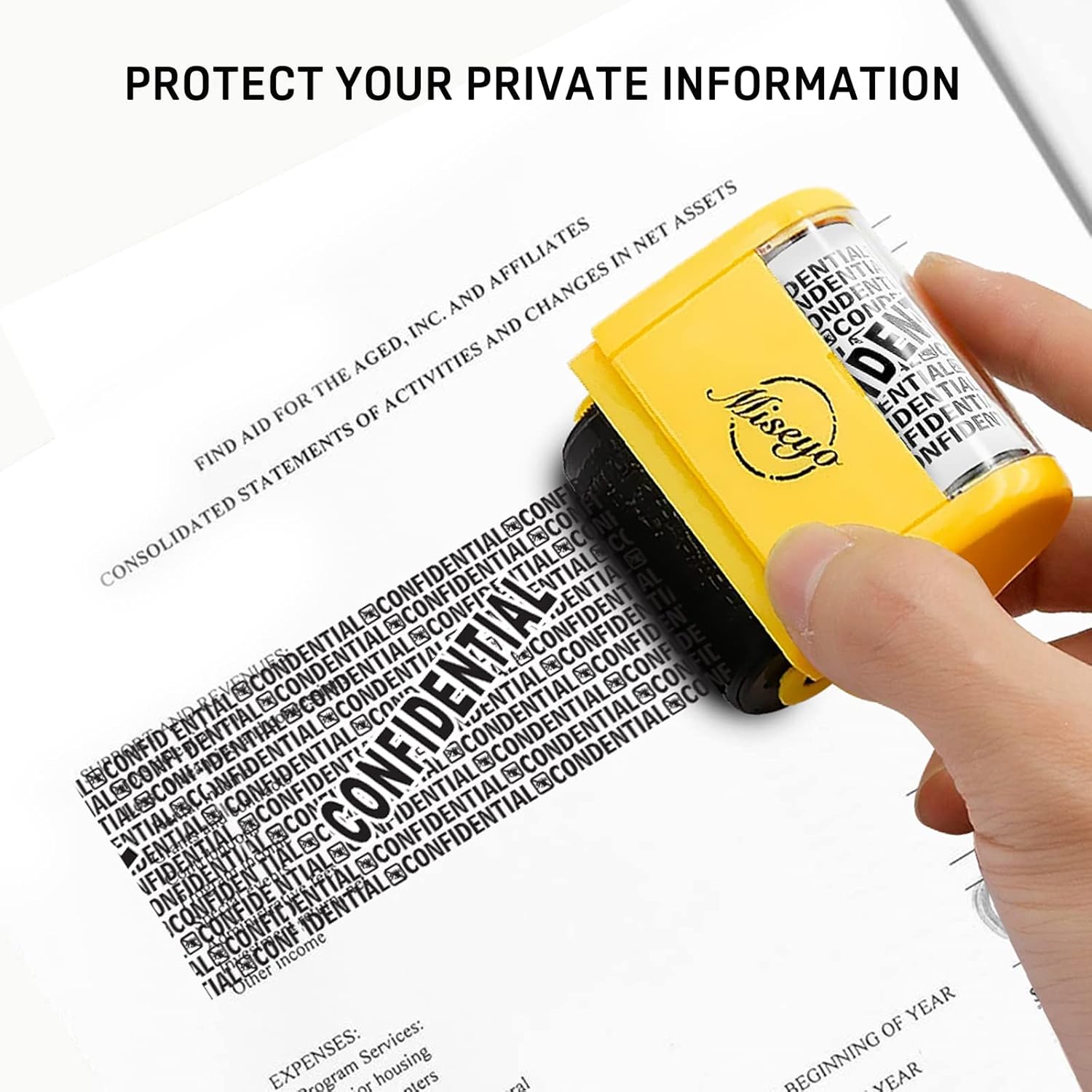 Miseyo Wide Confidential Roller Stamp Identity Theft Stamp 1.5 Inch Perfect for Privacy Protection - Yellow with Refill Ink - 3 Pack - Black Ink image 5 of 8 B09KNCDL7F