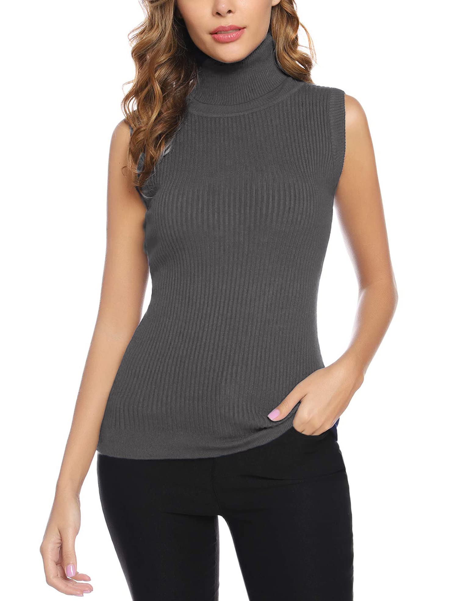 Totatuit Women Sleeveless Turtleneck Tops Sweater Vest Office Work Attire