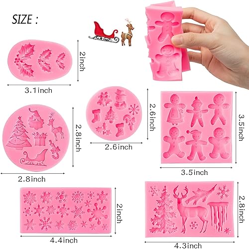 Miniatura 2 de 6 moldes para fondant de chocolate de Navidad, copos de nieve, árbol de Navidad, reno, Papá Noel, caramelo, chocolate, herramienta de horneado, para