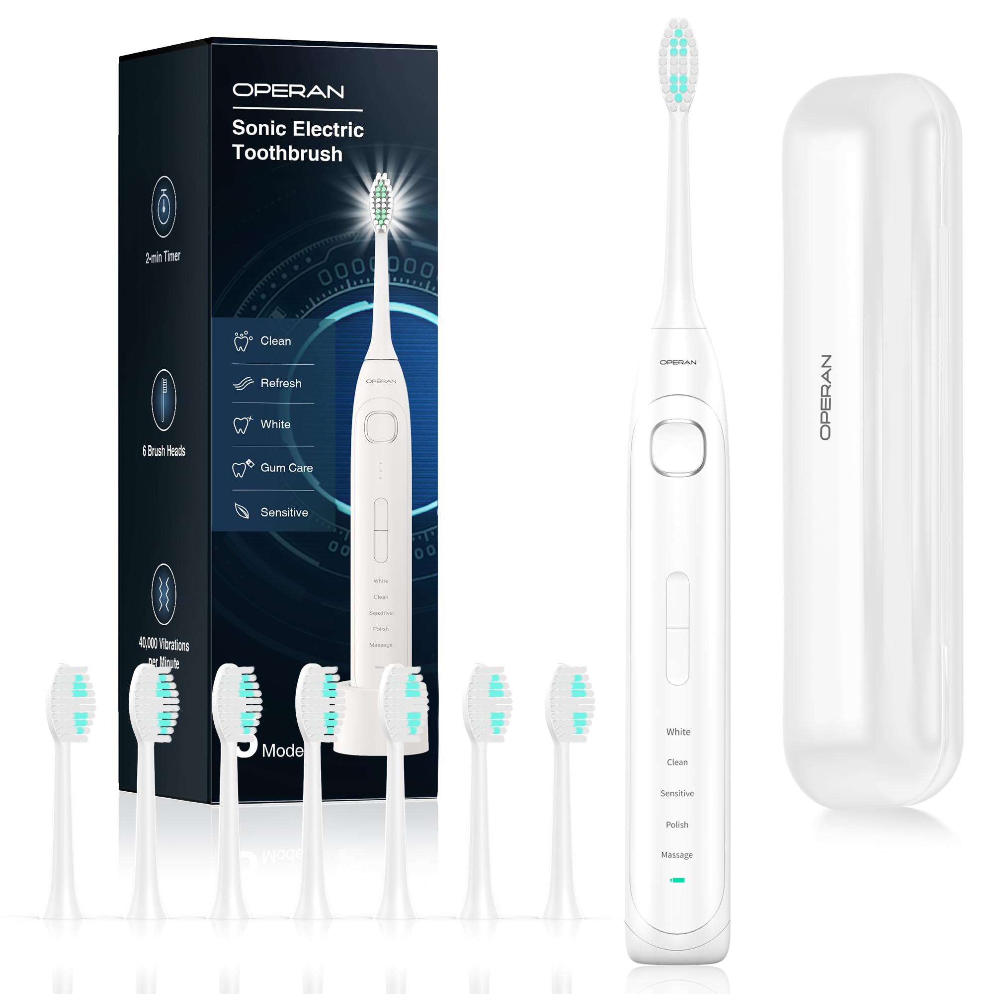 Electric Toothbrush for Adults and Kids Sonic Rechargeable Toothbrush with IPX7 Waterproof 40,000 VPM Motor with 8 Brush Heads & Travel Case White-image-28