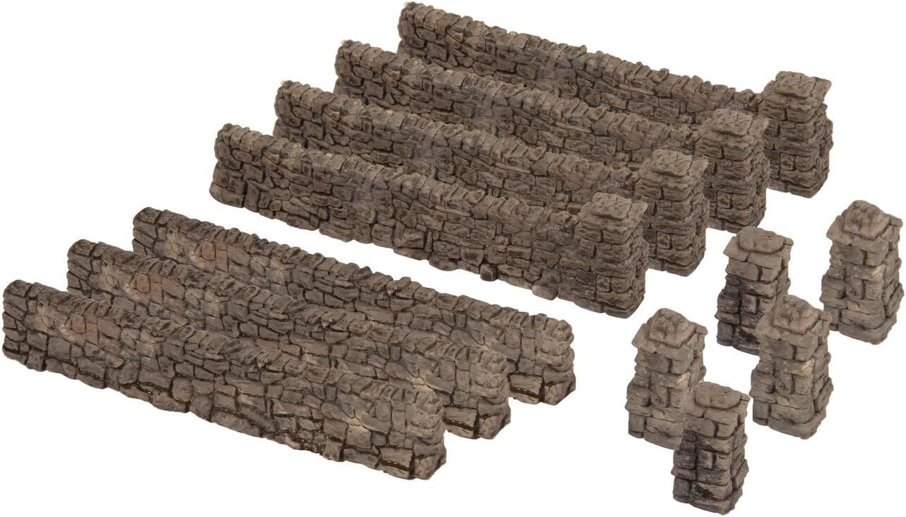 NOCH TT Quarry Stone Wall Hand-Painted Plastic Wall for Model Making 12 Pieces 51.5 cm Suitable for Track Gauges TT Scale 1:160