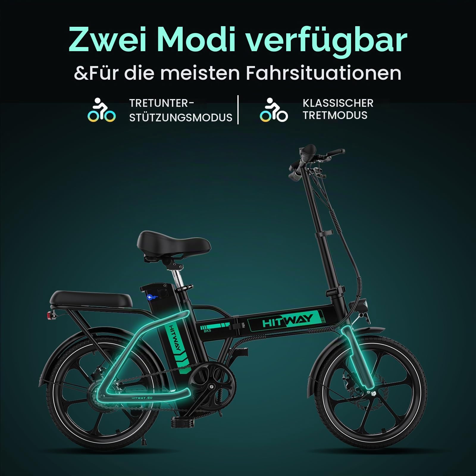 hitway 16 zoll e-bike elektrofahrrad klapprad Klappbares EBike Zoll, 250W Motor, 36V 10.4Ah Akku, bis 25km/h, Tretunterstützung,Reichweite 35–90 km, für Damen & Herren, Stadt & Pendler,ohne Beschleuniger Sport & Freizeit size:X-Large PRIDE Rahmen-Set Carbon Black Category:E Bike_24 kg