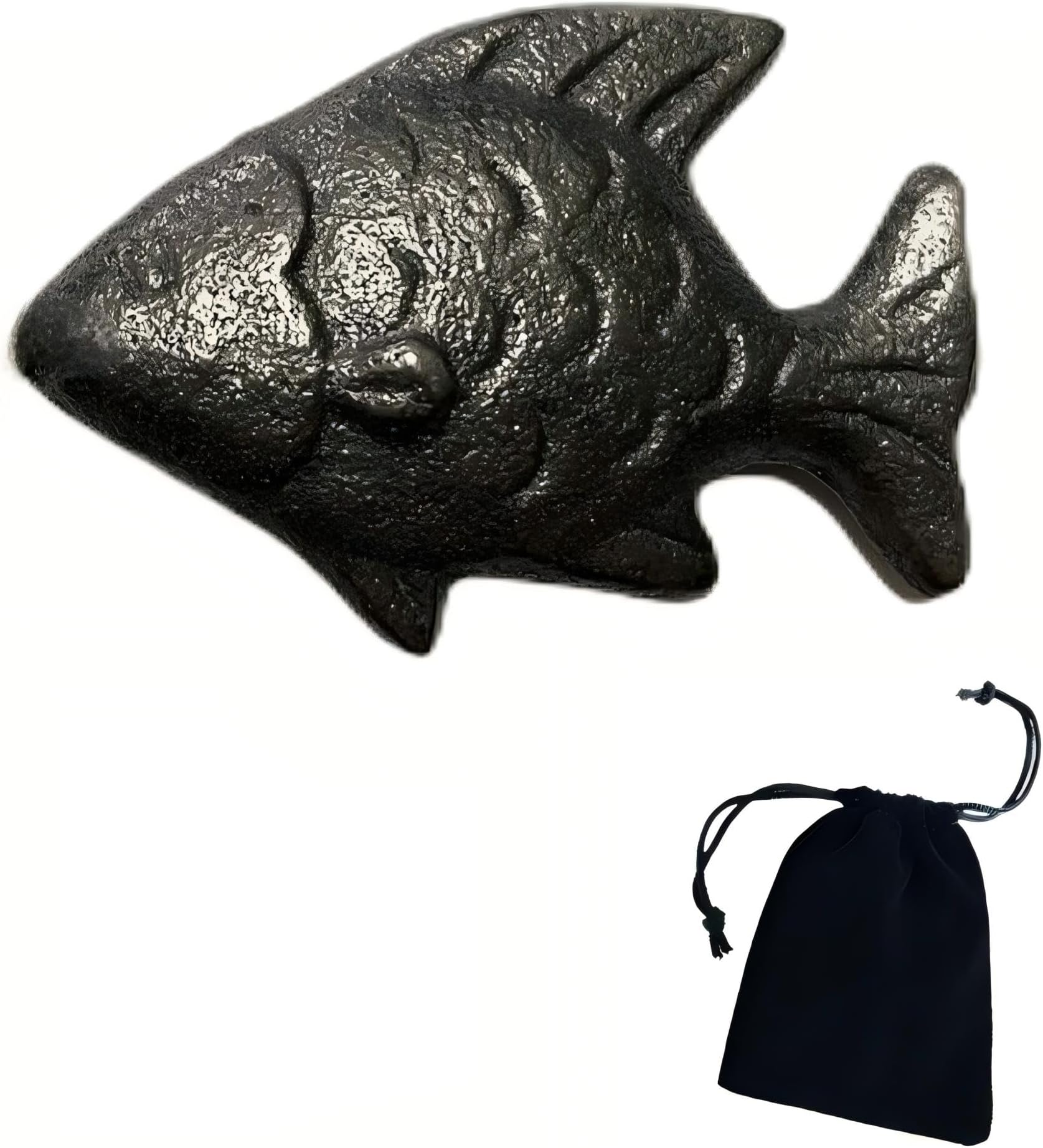 Lucky Iron Fish Natural Iron Supplement, Cooking Aid for Food and Water, Black Storage Bag Included