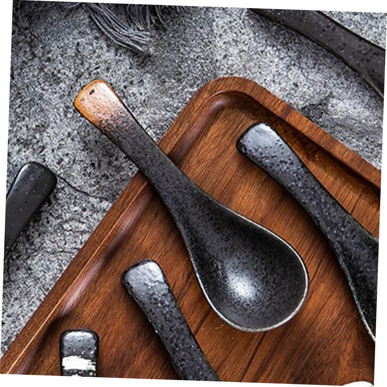 4 piezas Cucharas de Sopa Cerámicas Japonés Cucharas para Arroz y Porridge Resistentes y Anti-quemaduras Diseño Retro para Uso Diario Restaurantes y Hogar