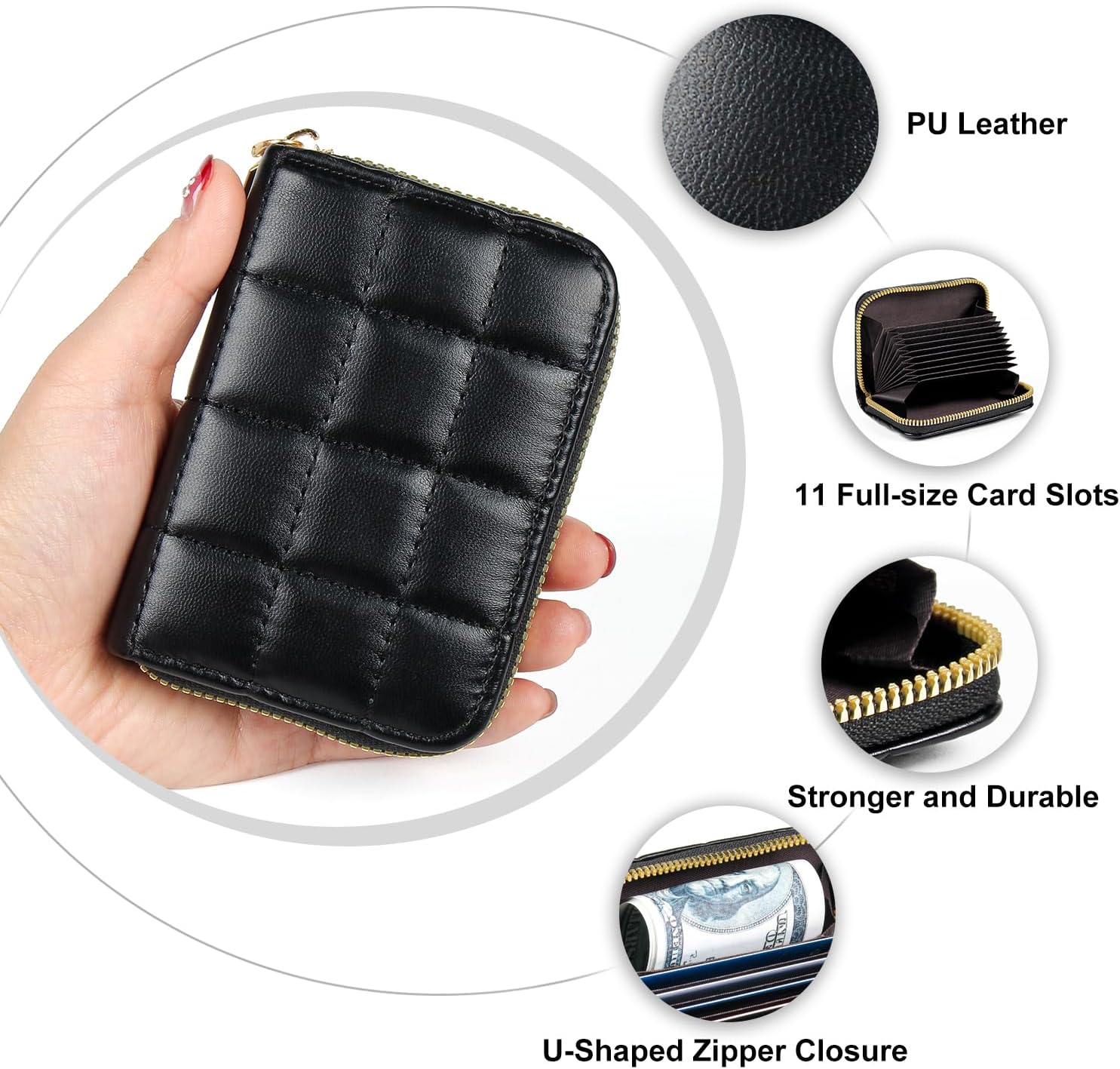 EcoVision Credit Card Holder RFID Card Case Wallet, Small Accordion Zipper Card Case Holder, Card Organizer Case for Women Men - Image 3