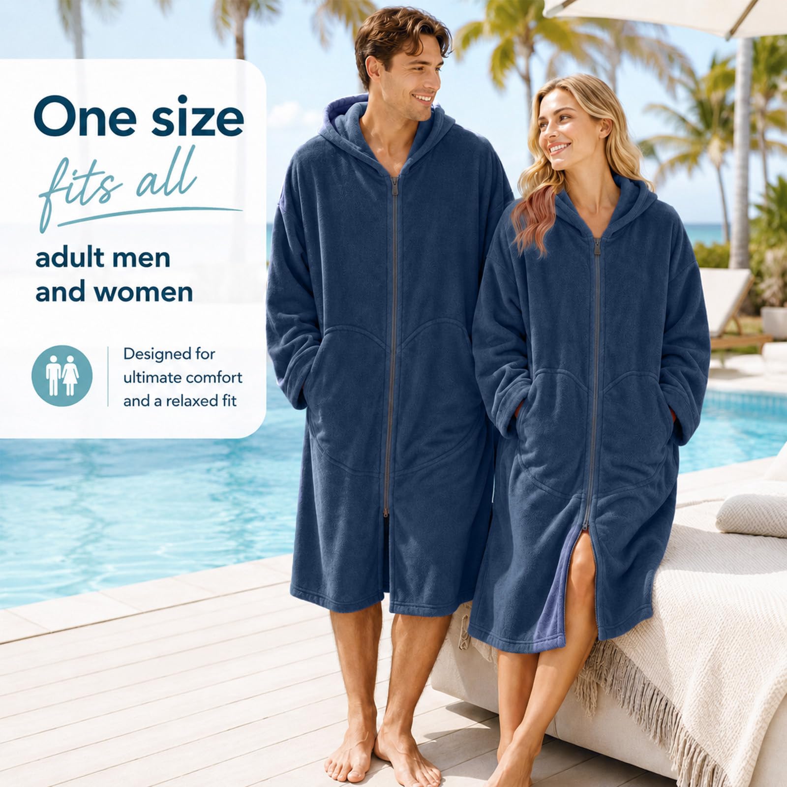 Surf Poncho Handtuch Badeponcho mit Kapuze Changing Robe badeponcho für Damen Herren, Schnelltrocknend, Leicht, Ideal für Strand, Schwimmen, Camping (Dunkelblau)