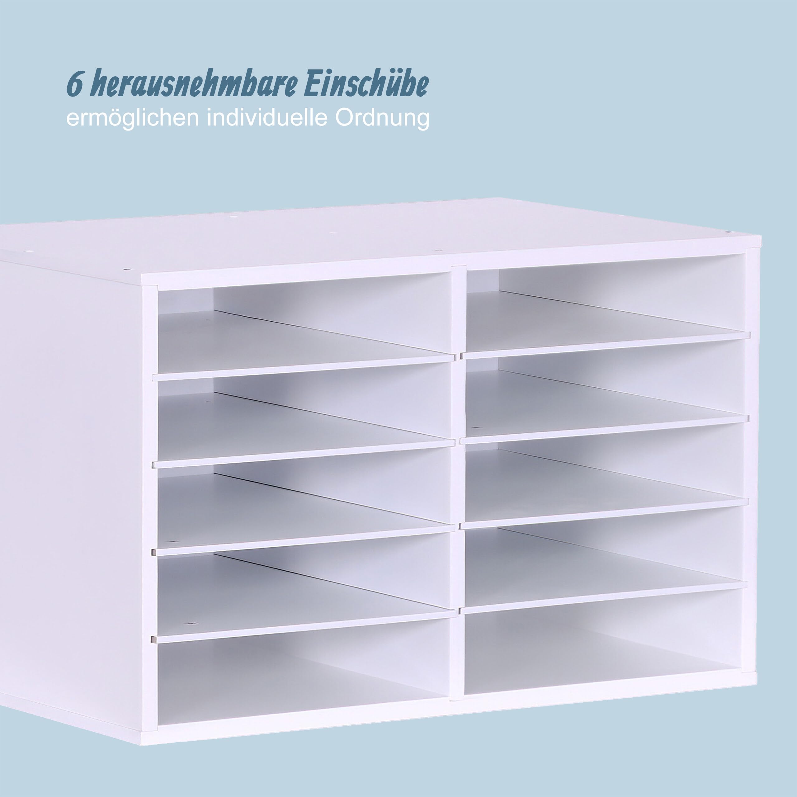 Relaxdays Dokumentenablage Bambus, DIN A4, 10 Fächer, Büro, Home Office, HxBxT 31x49x31 cm, Schreibtisch Organizer, weiß