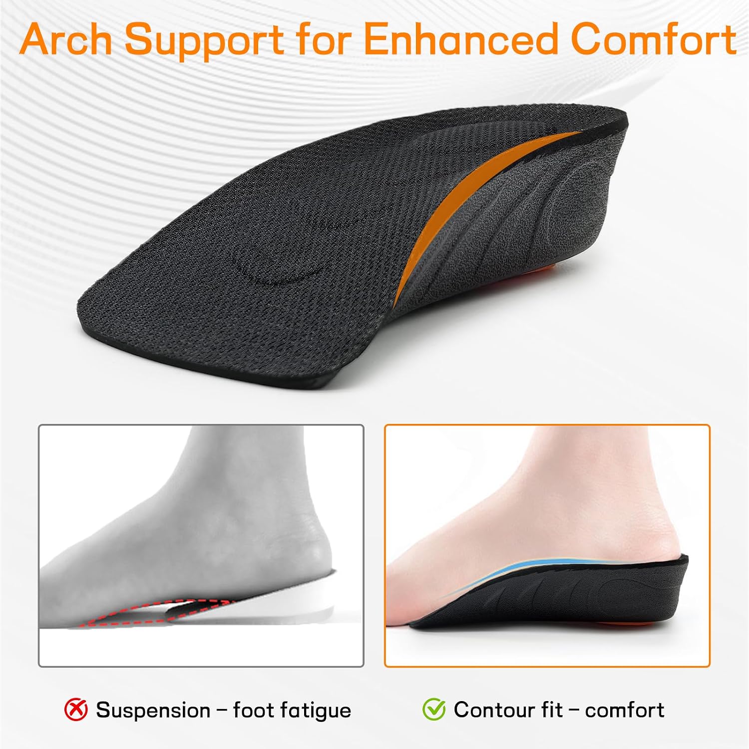 Height Increase Insoles, 3 Pairs Combo for Men & Women, Invisible Height Boost Inserts, Shock Absorbing Arch Support, Breathable Comfortable Elevator Insoles for Sneakers, Boots, Dress Shoes,Black