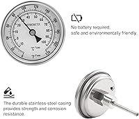 Vista 5 de Termómetro de acero inoxidable para elaboración de cerveza casera, 1/2 NPT con tuerca de bloqueo y junta tórica (cara de 3 pulgadas)