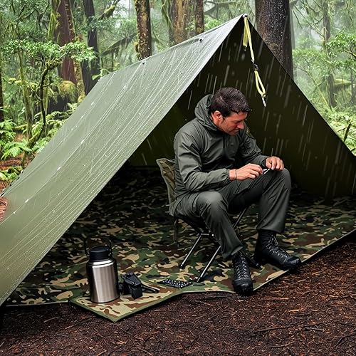 Miniatura 2 de GOLDCAMP Hamaca impermeable para campamento, hamaca de nailon 70D de 10 x 13.2 pies, protección UV 50+ y PU15000 mm, toldo de lona para refugio,