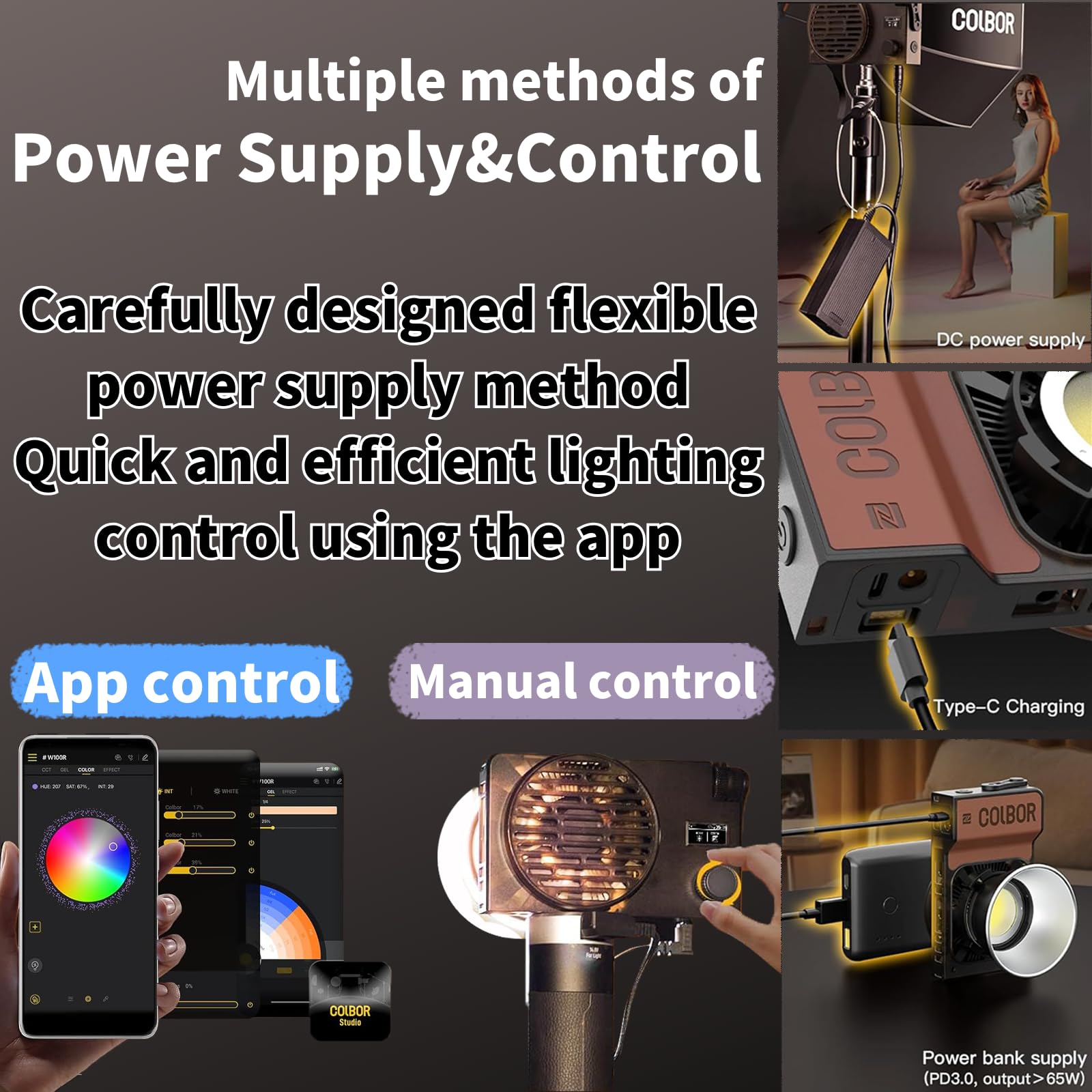 Lampada video, COLBOR W100, 2700-6500K, CRI 97+ 100W, piccola luce a intensità variabile, controllo per applicazione, luce fotografica compatta per Vlog Youtube con batteria carica