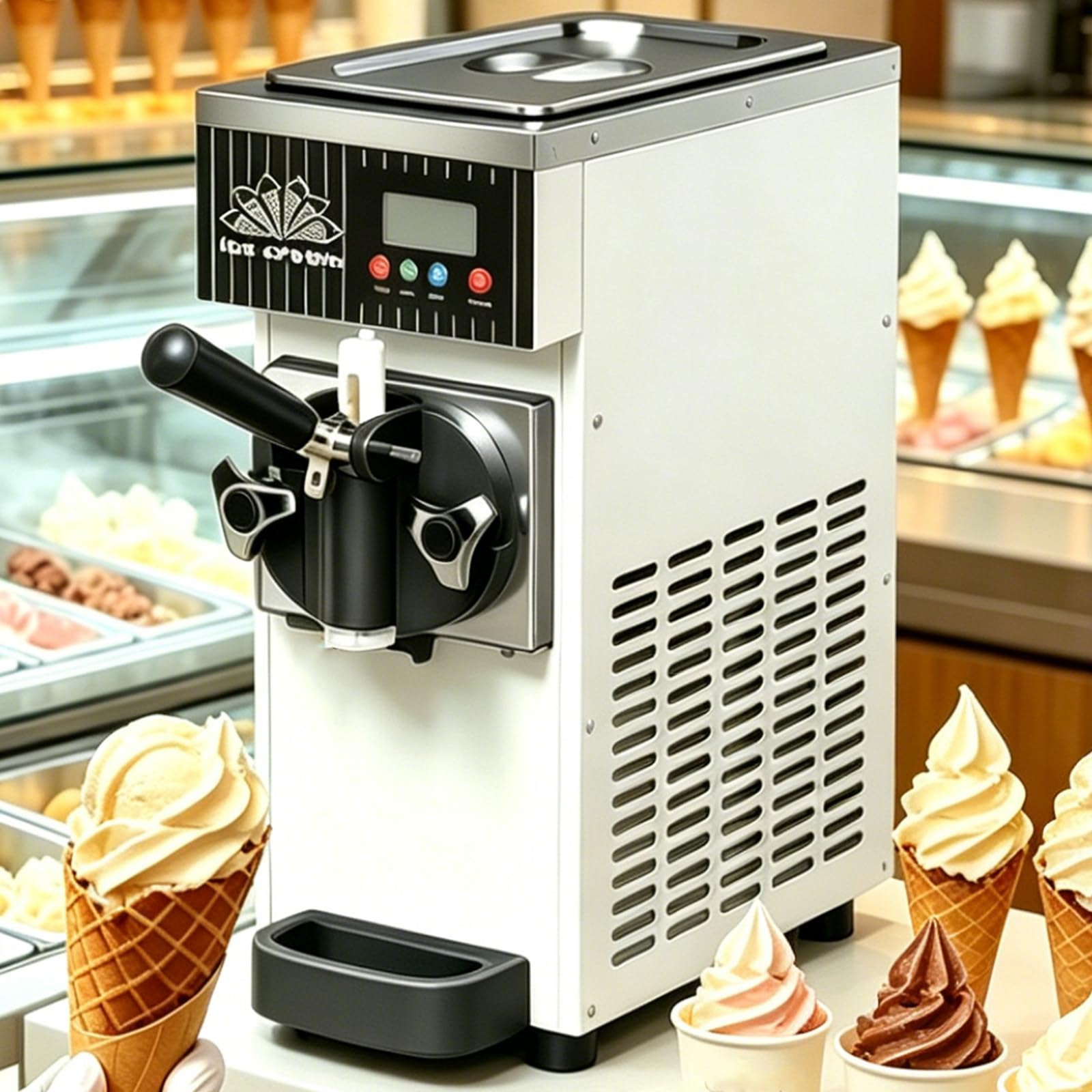 BITYCOW Multi-Use Soft Serve Ice Cream Maker, 450W Countertop Machine with 4 Optional Colors, Adjustable Hardness, 4-5L/H Production for Home, Snack Bar and Dessert Store White