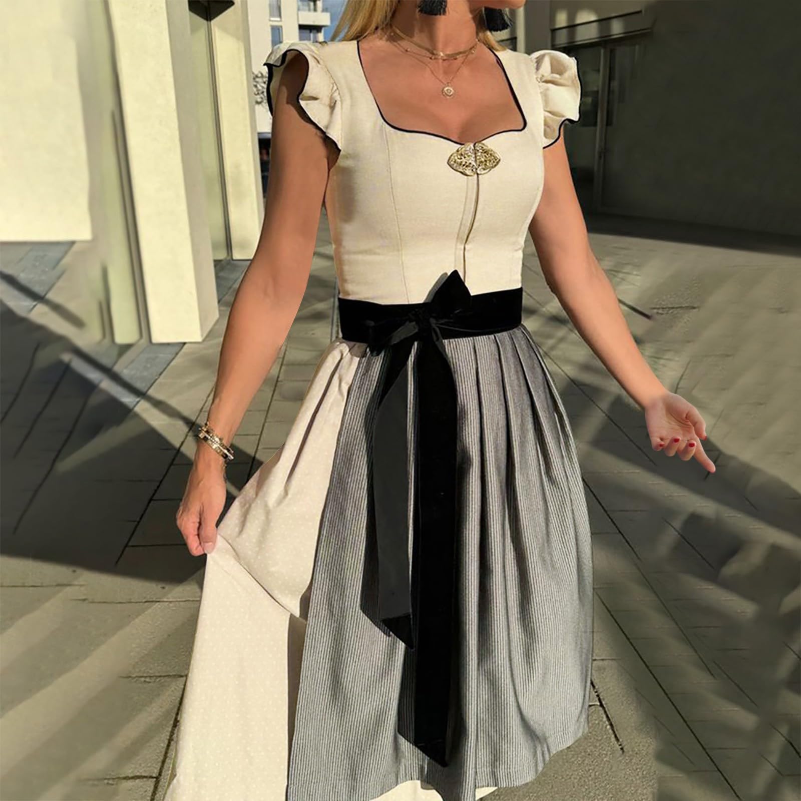 Genérico Vestido Largo Bohemio Mujer Fluido Casual Diario Fin de End Viaje Maxi Talle Alto sin Mangas Floral Suave Ligero A206