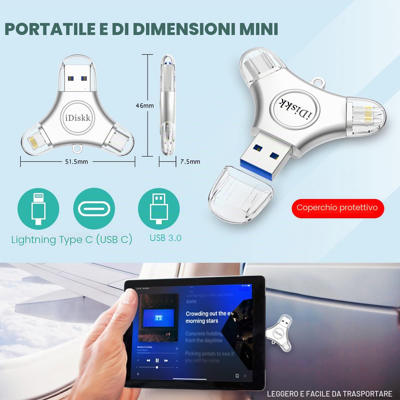 iDiskk MFi certificato 512GB iPhone/iPad/iPhone Photo stick, fulmine USB stick per Mac PC e tutti gli iPhones