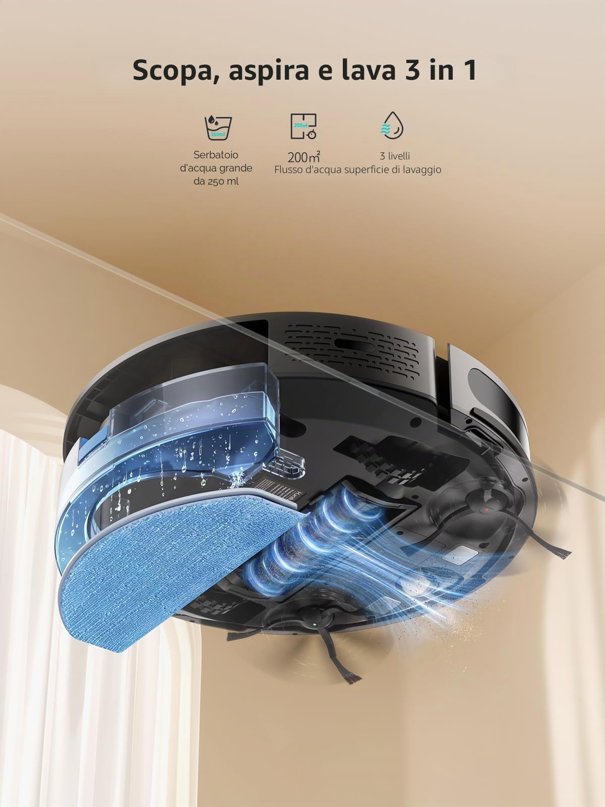 HONITURE G20 Pro Robot aspirapolvere con funzione di pulizia, con una potente aspirazione di 4500 Pa, 7,6 cm, con controllo app, autonomia di 180 minuti, ideale per peli di animali, tappeti e