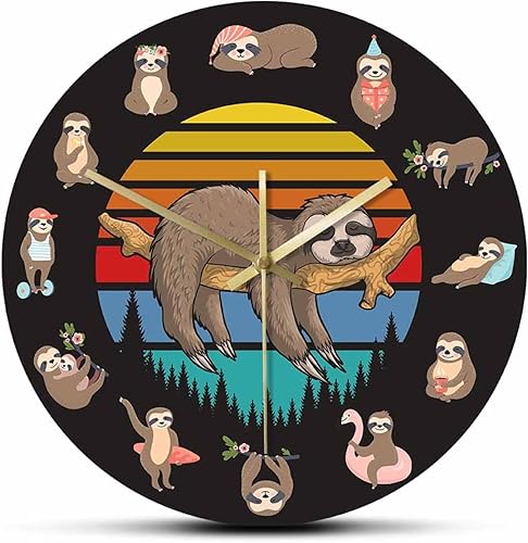 OTKU Reloj de pared de 12 pulgadas, diseño de oso perezoso perezoso, reloj de pared vintage con movimiento de barrido silencioso, decoración de