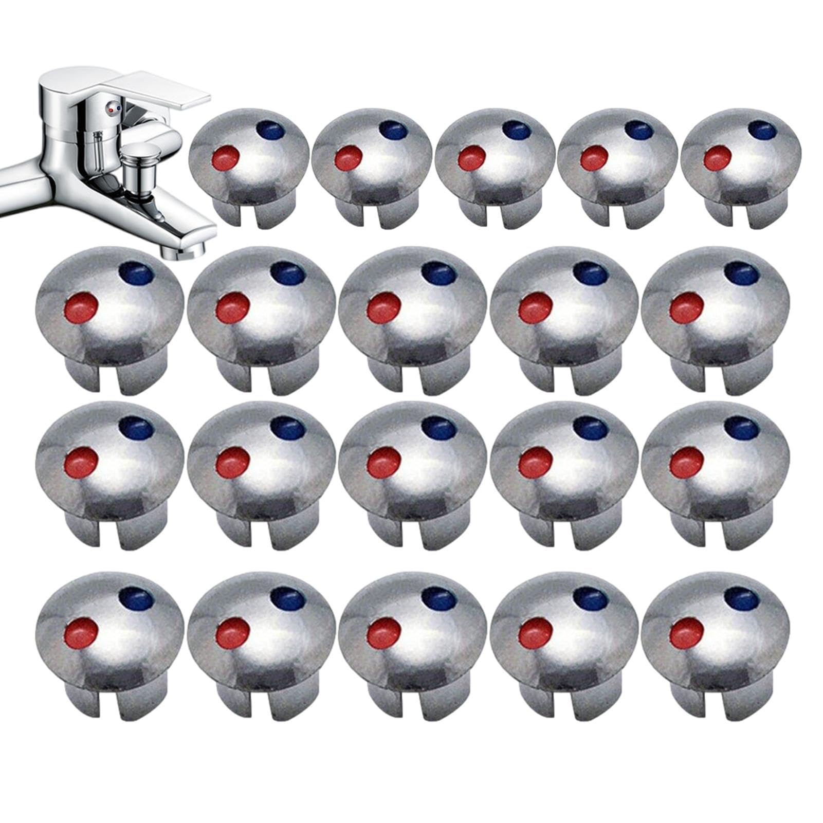 Joberio Silver Faucet Indicators, 20 Hot Cold Indicator For Faucets, Hot Cold Signs Buttons For Kitchen Bathroom Sinks, Faucets Replacement Part, Red Blue Label Signs, Faucet Handle Index Buttons