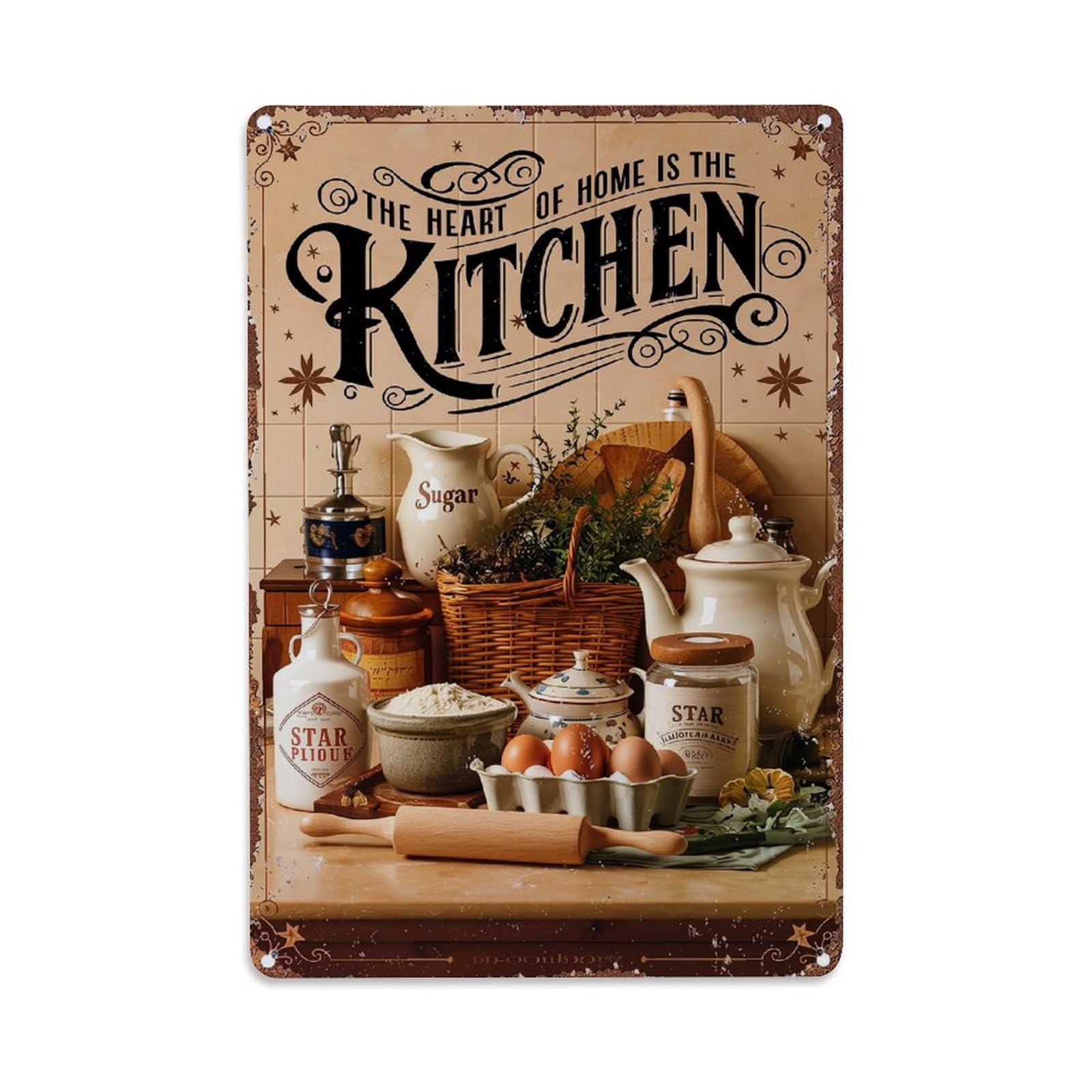 Jdfenggu Vintage Kitchen Decor Pattern Retro Metal Tin Sign, Decor Art Poster For Bar, Home, Man Cave, Kitchen, Laundry Room Gift 8X12inch