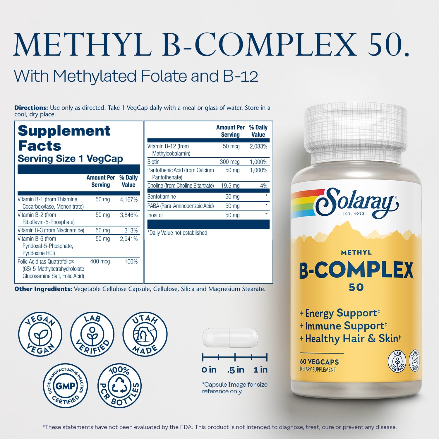 Solaray Methyl B-Complex, B1 & B12, 60 Vegetarian Capsules — Amazon image 2
