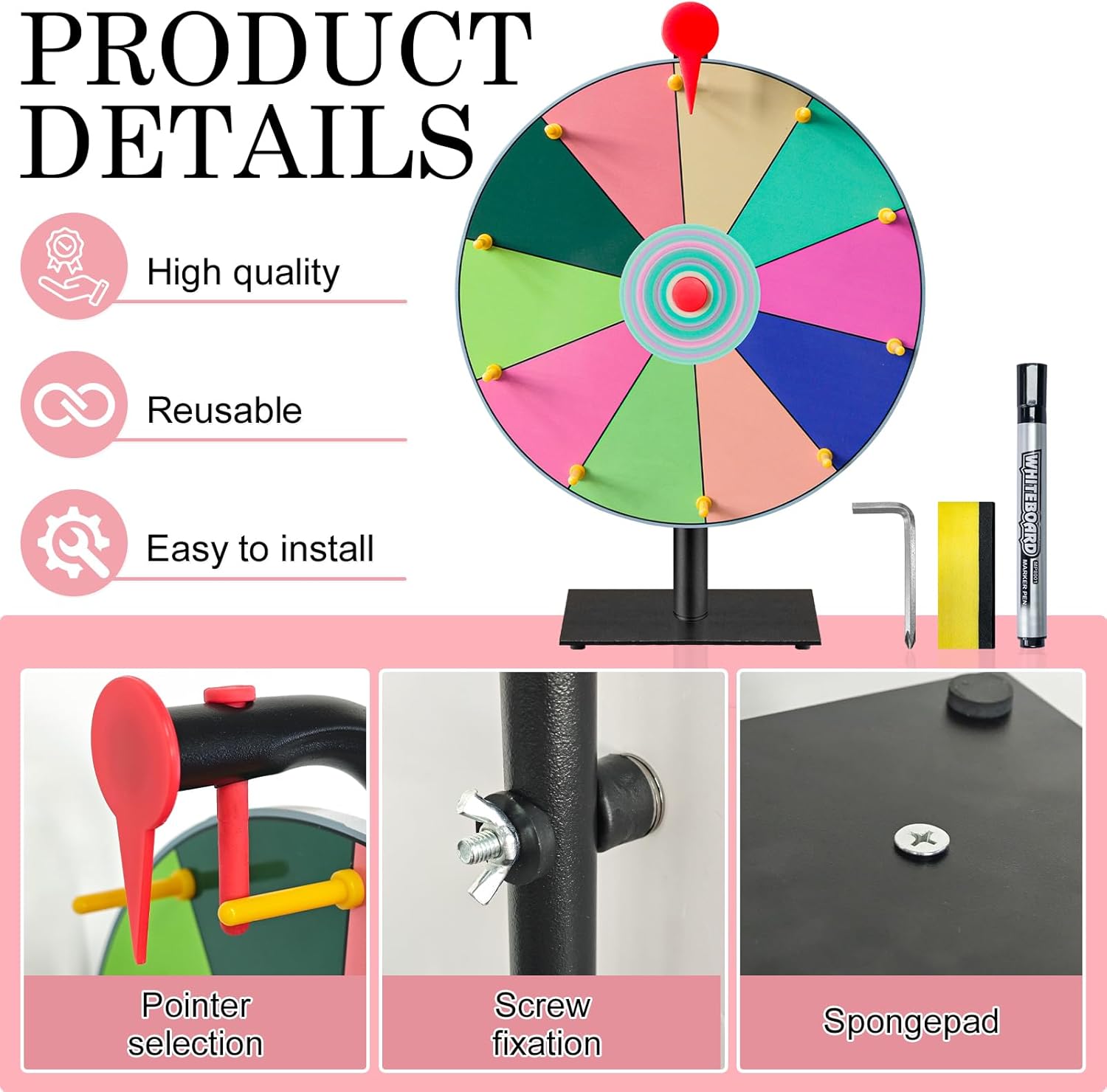 10 Slots Prize Wheel, 12 Inch Color Spinning Wheel with Heavy Duty Base, Table Spinner Wheel for Home Parties, Engaging Parties & Tradeshow