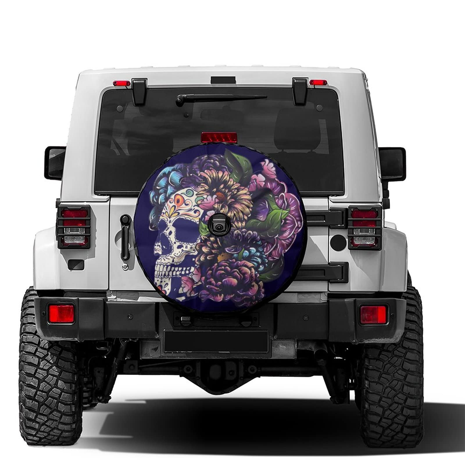 Delerain Spare Tire Cover with Backup Camera Hole Sugar Skull Wheel Covers Waterproof Dust-Proof UV Sun Universal Fit for Jeep Trailer RV SUV Truck (18 Inch for Diameter 32"-34")