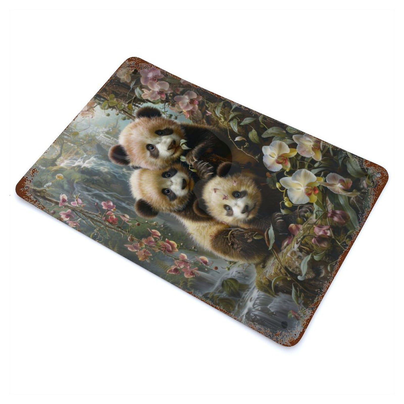 Garage Style Panda Paradise Rusty Metal Tin Sign 11.8"x7.9", Industrial Home Decor for Bar And Workshop