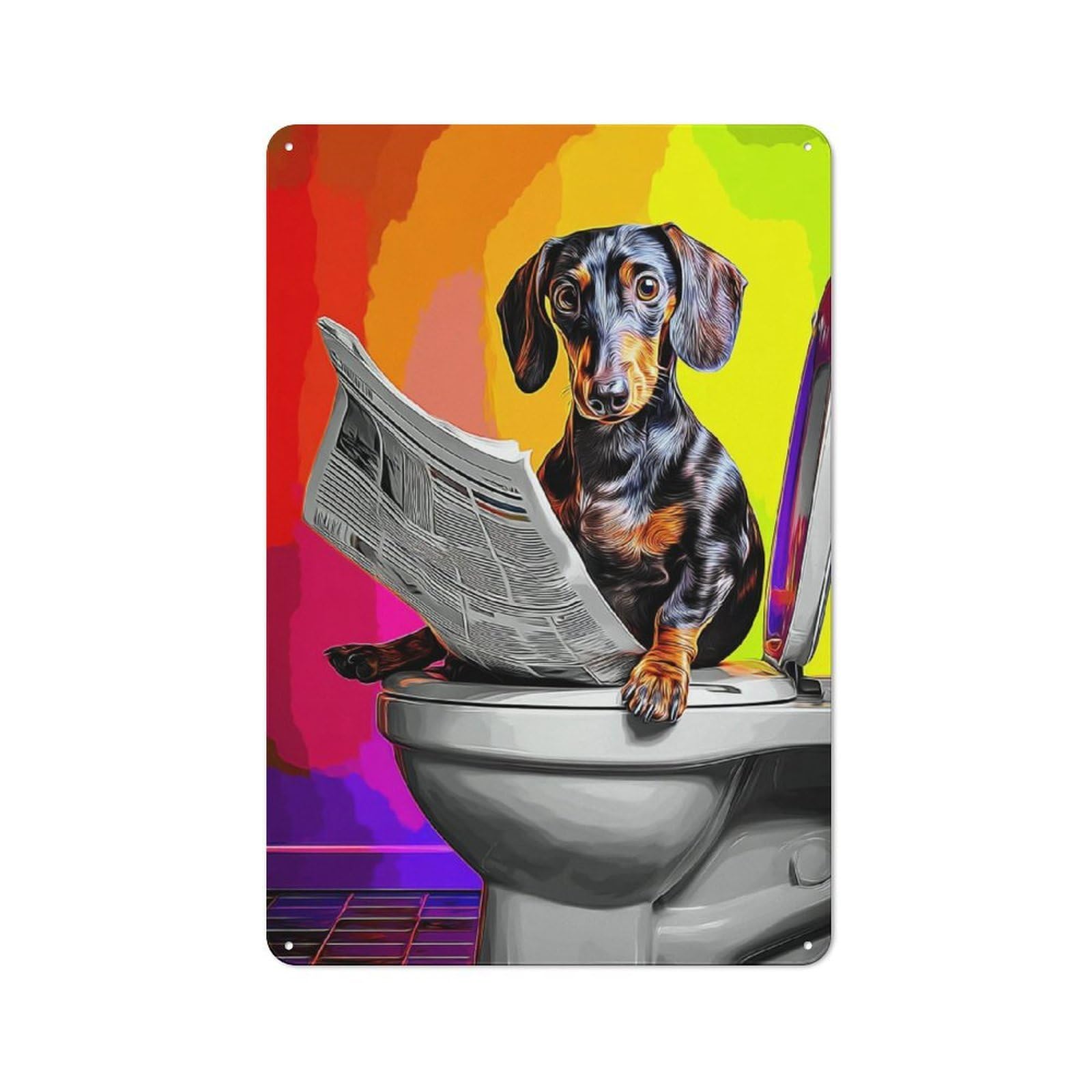 Junmoney Dog Reading Newspaper On Toilet -7 Metal Wall Plaque With Design 30X20cm, Retro Small Space Decor For Flat, Dorm Room, Lounge Or Cafe