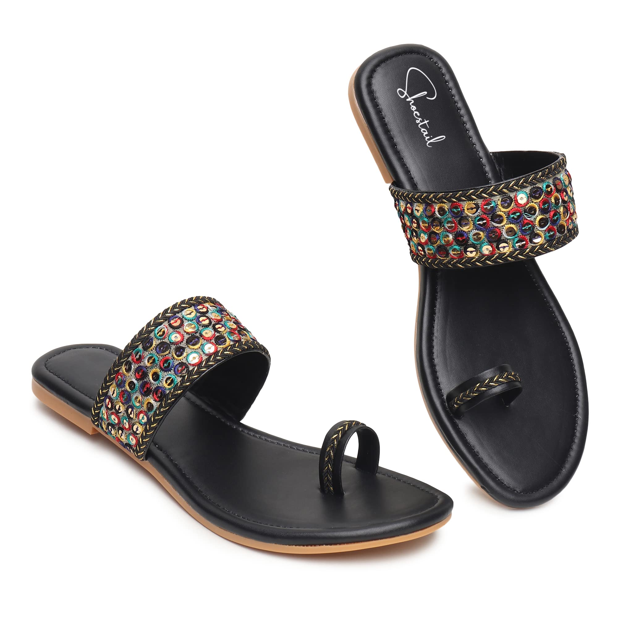 Shoestail Womens Fashion Sandals | Embroidered Design Slip On, Ethnic Flats For Casual, Party & Occasions | Trendy & Soft Cusion Comfortable For Casual Occaissions Black 37 (B0C1BRTRCN) Amazon Price History, Amazon Price Tracker