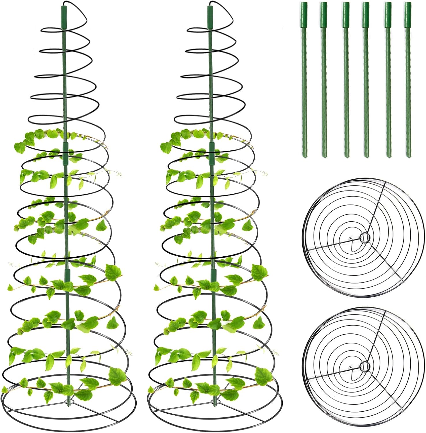 Pea Trellis Green Bean Trellis for Garden - 2 Pack Sugar Snap Tower Stretchable to 53.6 in with Poles, Metal Climbing Plant Growing Cage Support for Cucumber Vine Vegetable Indoor Outdoor