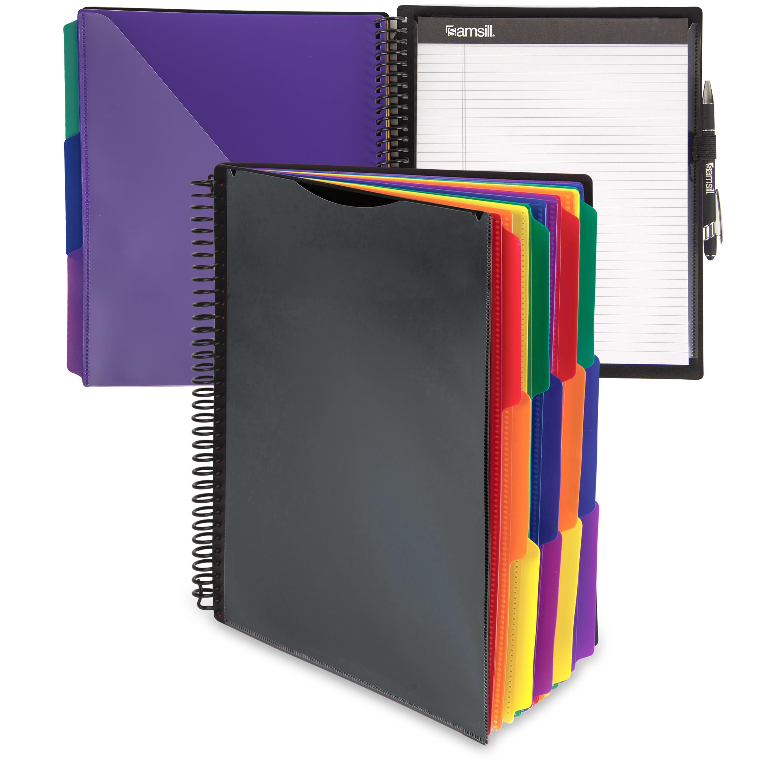 Samsill Spiral Folder Organizer - 12 Dividers &amp; 24 Pockets with Notepad Holder, Multi Pocket Color Cordinated Folder Binder with Customizable Tabs, Document Organizer (Basic)