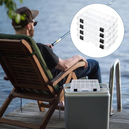 Miniatura 6 de 4 bandejas de aparejos 3600, caja organizadora de almacenamiento de plástico con divisores extraíbles, cajas de aparejos de pesca, 18 rejillas
