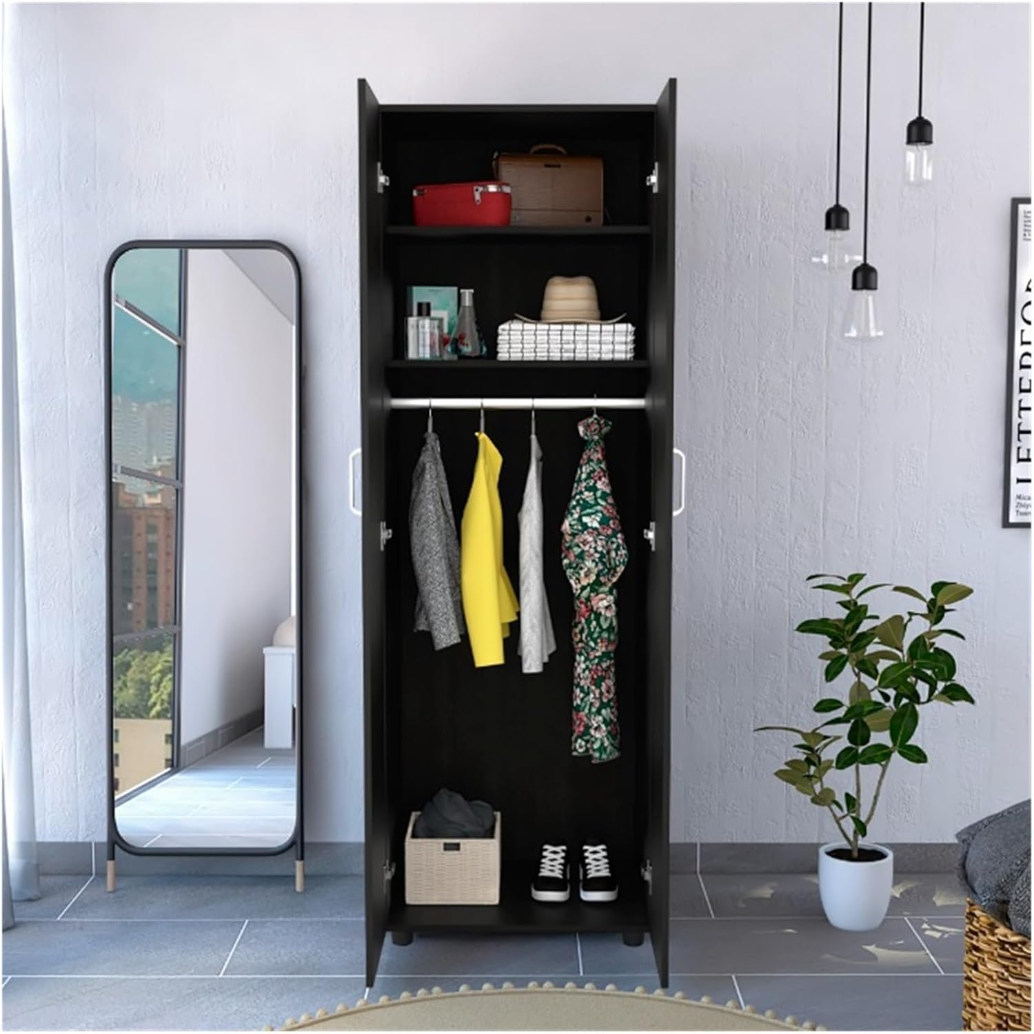 Bedroom Simple Elegant Black Wardrobe with Double Doors