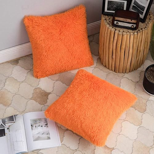 Miniatura 6 de ANRODUO Paquete de 2 fundas de almohada de otoño de piel sintética de lujo, fundas de cojín decorativas de felpa lanuda y esponjosa, estilo merino