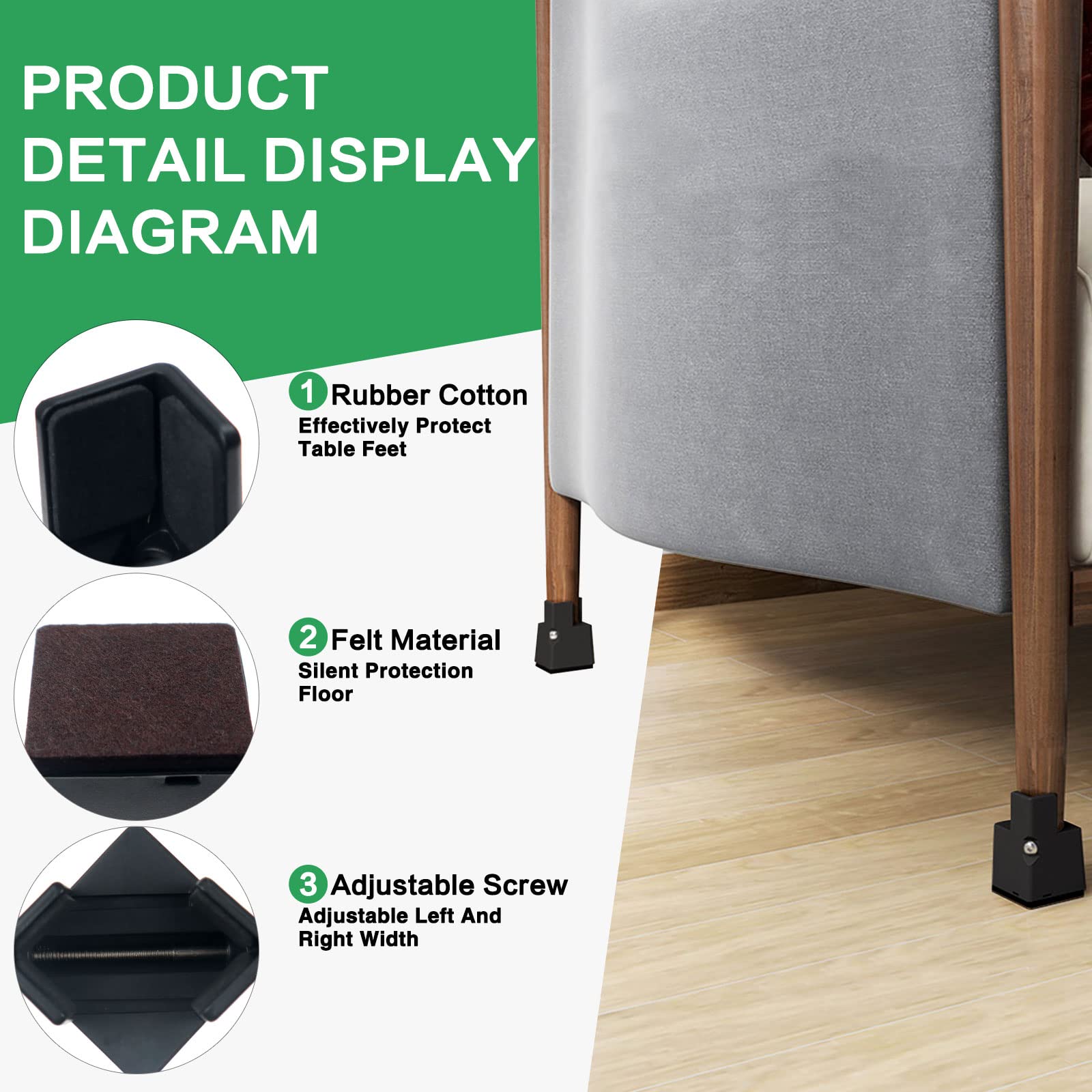 4Pcs Adjustable Furniture Risers 2In with Screw Clamp, Sturdy Desk Risers for Desk Legs Bed Lifts Risers Heavy Duty - Image 3
